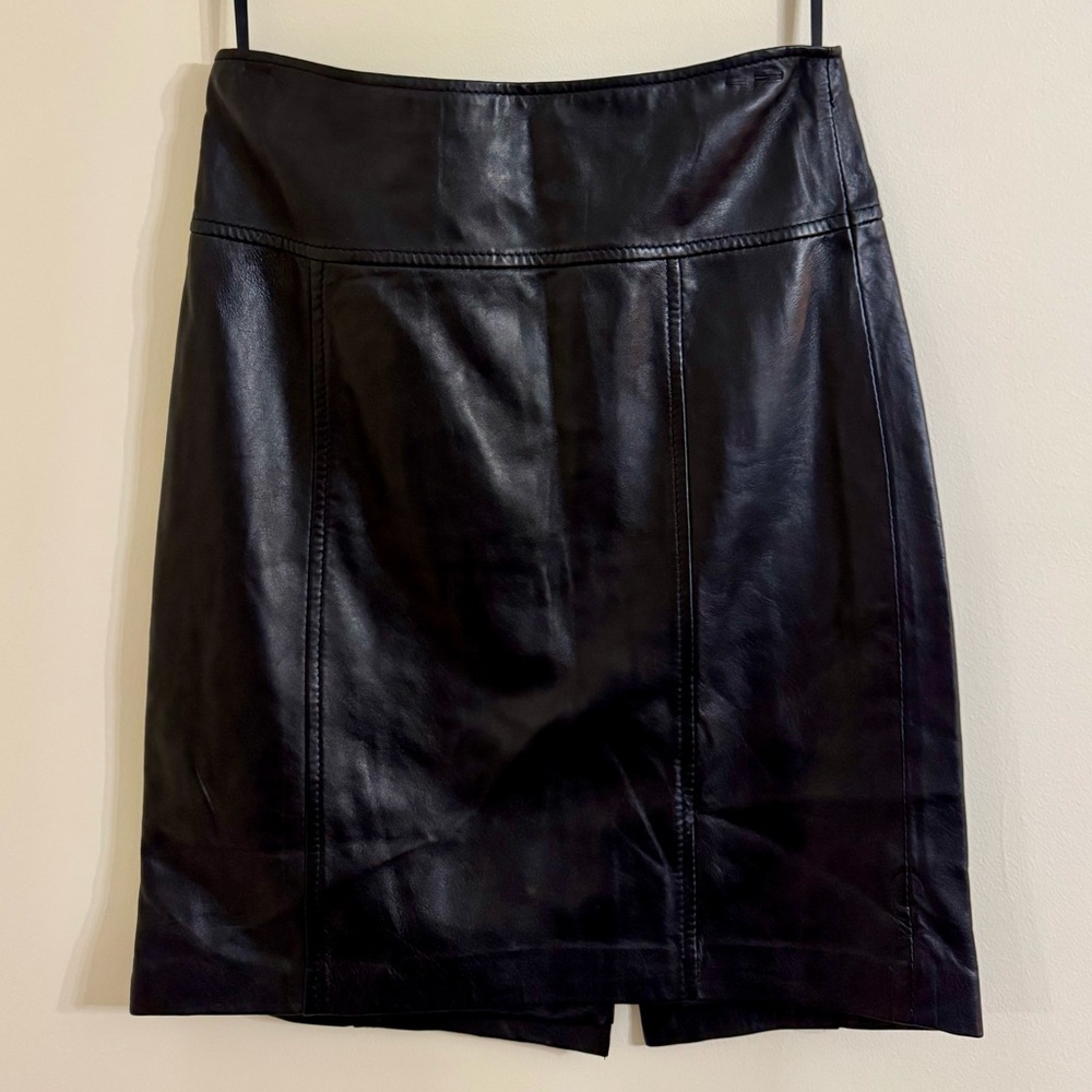 NWT Saks Fifth Avenue Black Leather Pencil Skirt Size 4